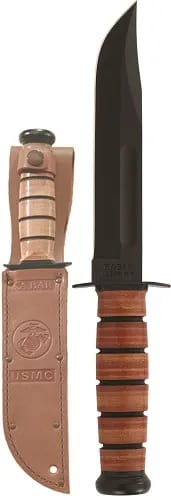 Ka-Bar 1217 Fighting/Utility Knife, Usmc, Straight Edge, Leather Sheath — view 1